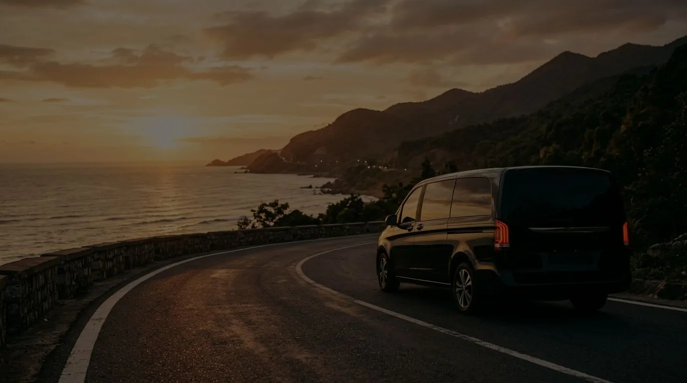 Coastal highway in Vietnam at sunset