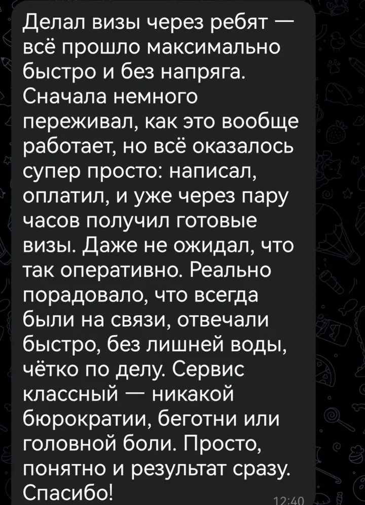 Скриншот переписки: отзыв клиента Me VN о визаране во Вьетнам