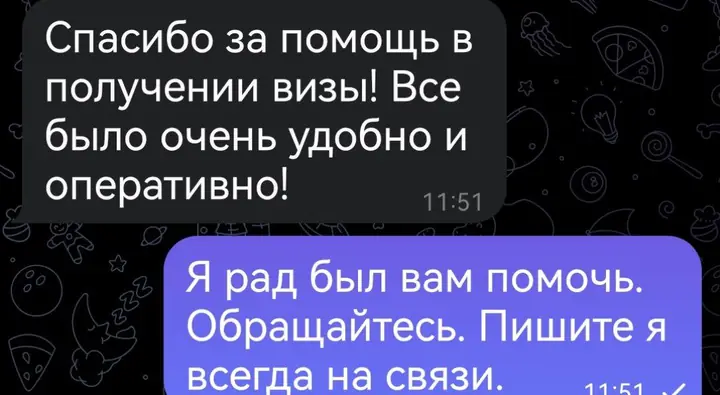 Скриншот переписки: отзыв клиента Me VN о визаране во Вьетнам