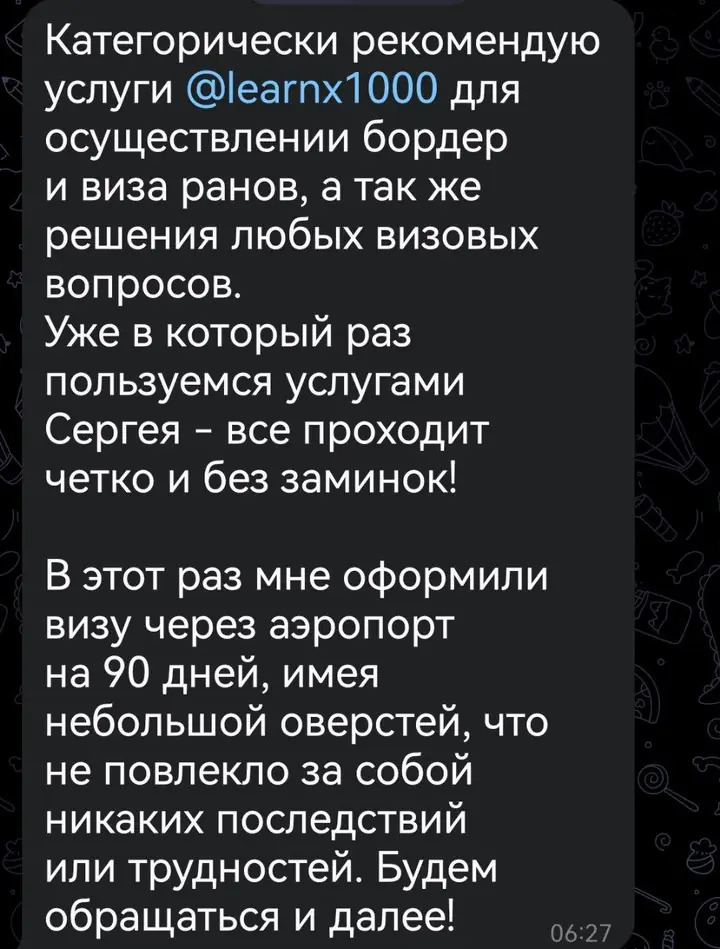 Скриншот переписки: отзыв клиента Me VN о визаране во Вьетнам