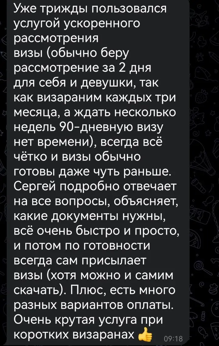 Скриншот переписки: отзыв клиента Me VN о визаране во Вьетнам