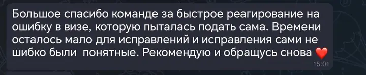 Скриншот переписки: отзыв клиента Me VN о визаране во Вьетнам