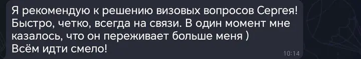 Скриншот переписки: отзыв клиента Me VN о визаране во Вьетнам